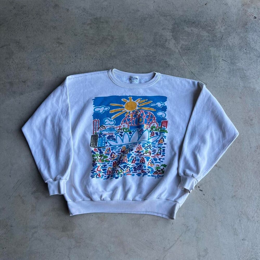 1986 Down Under Painting sweater mens size L Large australia
